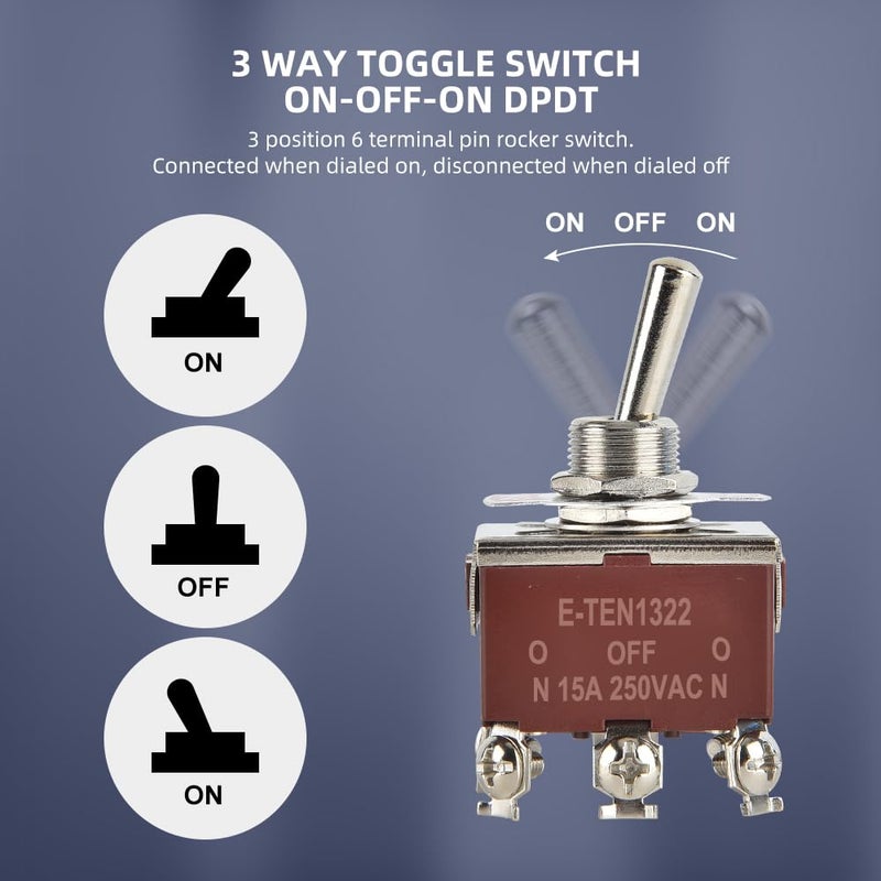 cnaodun مفتاح تبديل مقاوم للماء ON-Off-ON 30A 12VDC/15A 250VAC 6 دبابيس 3 وضعيات مفتاح بحري DPDT مع غطاء واقي مقاوم للعوامل الجوية للسيارة أو القارب (عبوة من 4)... - Image 4